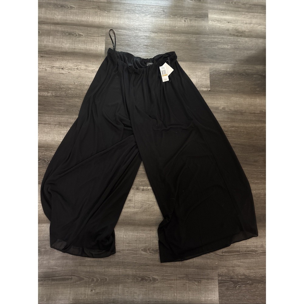 Alex Evenings Black Sheer Mesh Overlay Palazzo Wide Leg Pants 3X NWT